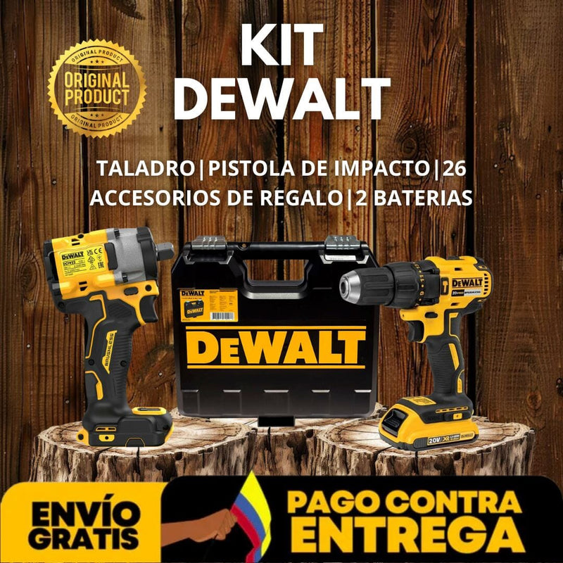 KIT DEWALT ORIGINAL | Taladro & Pistola De Impacto | 26 Accesorios De Regalo + 2 Baterias - Balck Friday 🔥 Herramientas Tienda Núcleo 