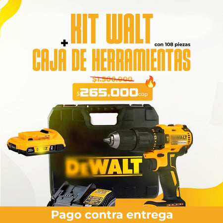 KIT DEWALT: Taladro De Percusion De Alto Impacto + Caja De Herramientas Con 108 Piezas + 20 Brocas De Titanio 🔥 Herramientas Tienda Núcleo 